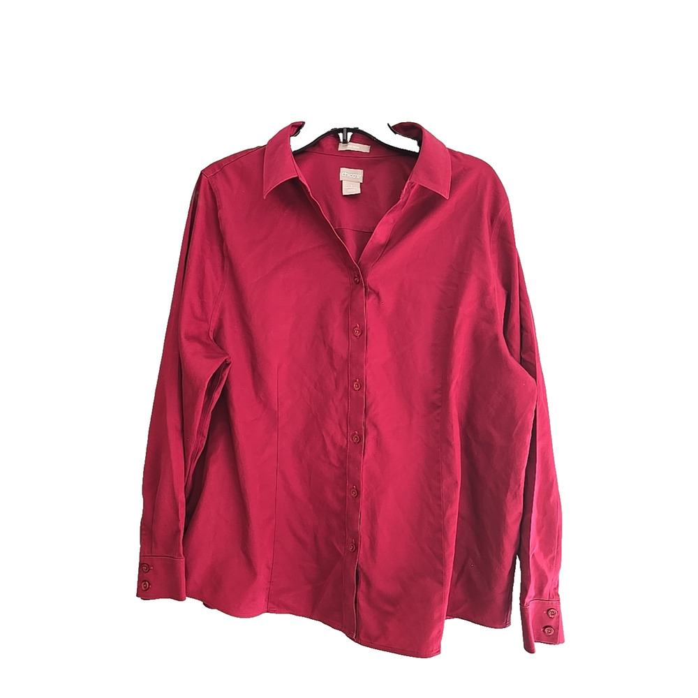 Chico's Red No-Iron Long Sleeve Work Casual Button Down Shirt Womans Size 3/XL